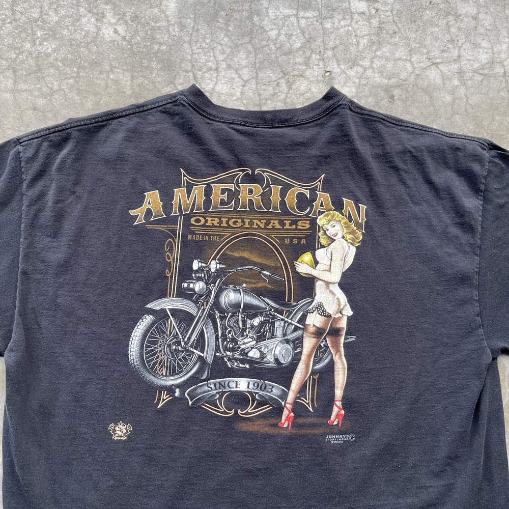 vintage Shirt Mens 3XL Black Motorcycle Pinup Graphic Biker Tee USA - Picture 5 of 6